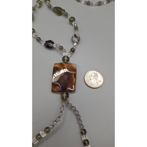 Statement Necklace with Large Glass (Agate-Like) Pendant and Custom glass Beads - Picture 4 of 5